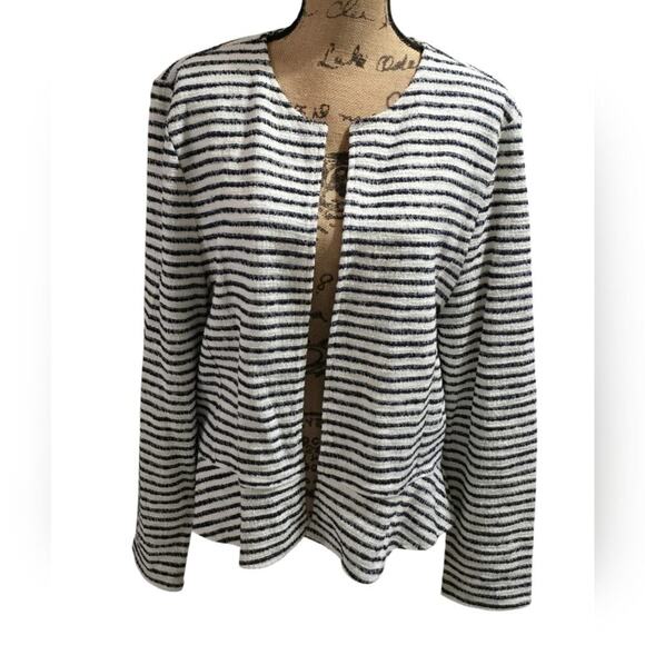 LOFT Striped Peplum Cotton Blend Blazer Women's Size XL - Picture 2 of 9